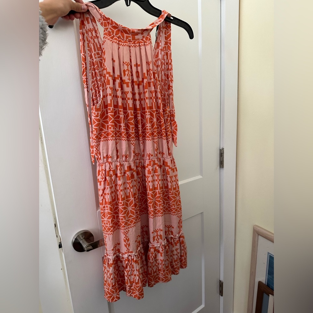 BTFBM Orange Halter Midi Dress Backless Medium